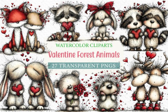 Download Watercolor Valentine Forest Animals Png - Premium Resources