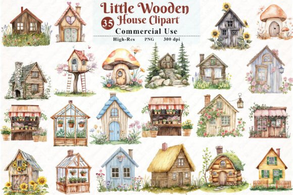 Download Watercolor Little Wooden House Clipart - House Collection