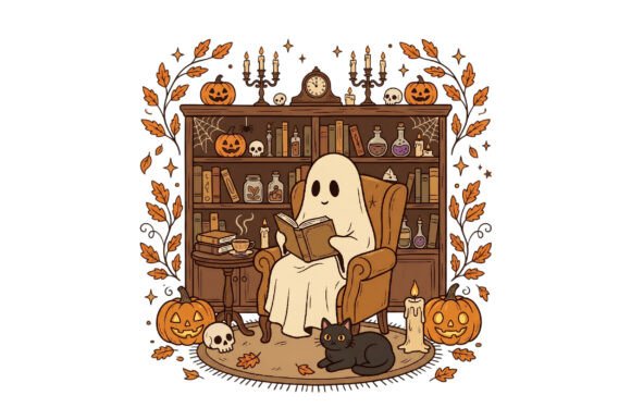 Download Cozy Ghost Reading Halloween Png - Premium Resources