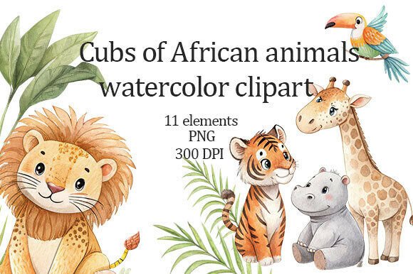 Download Watercolor Clipart Cubs of Africa - Premium Resources
